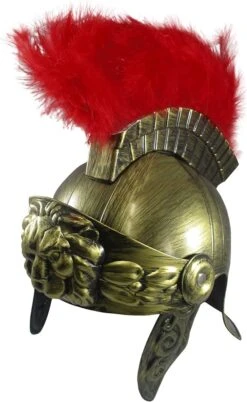 Gold Roman Helmet With Red Feathers
