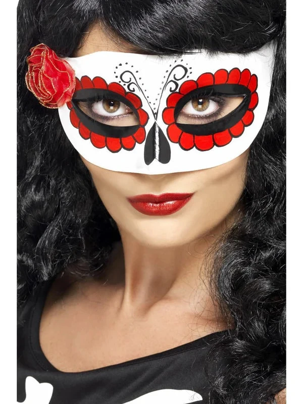 Day Of The Dead Eye Mask (White & Red) 1 Day Of The Dead Eye Mask (White & Red)