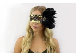 Masquerade Mask With Feathers - Black & Gold -Caufields Store 32B7C33C 0A8A 4130 BAFC 2808ADEFF622
