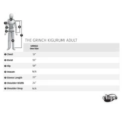 Dr. Seuss' The Grinch - Adult Kigurumi Onesie -Caufields Store 400662 41 SIZECHART