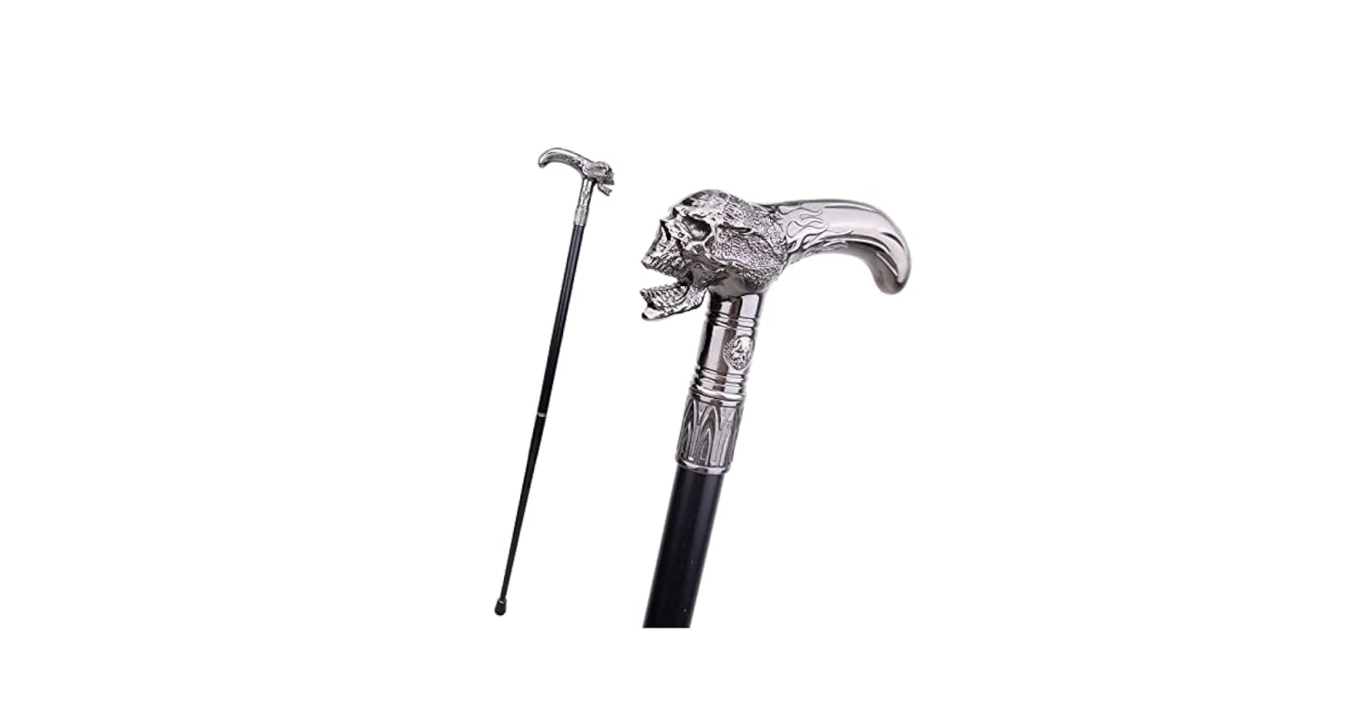 Deluxe Metal Silver Skull Handle Cane