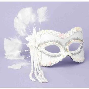 Forum Novelties Venetian Mask - White With Silver Accents Feathers Colombino 1 Forum Novelties Venetian Mask - White With Silver Accents Feathers Colombino