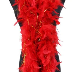 Feather Boa -Caufields Store 60G Red Turkey Feather Boa With Gold Silk Clothing Sewing Accessory Fluffy Plume Decoration Carnival Wedding