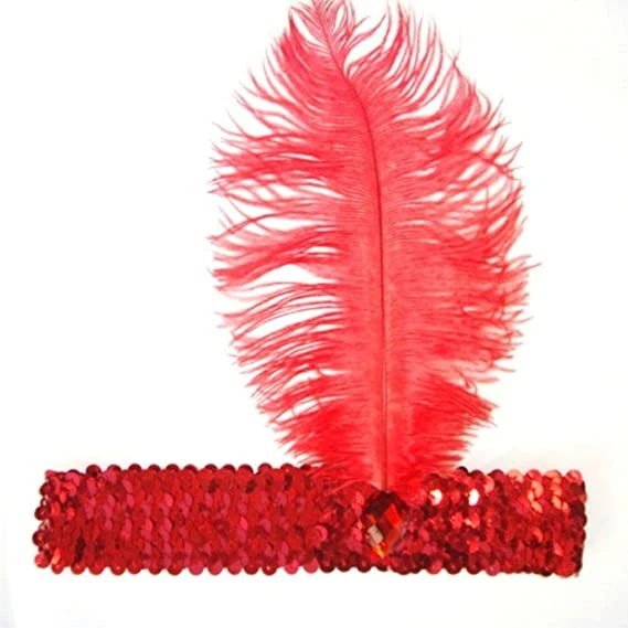 Sequin Elastic Flapper Headband - Red 1 Sequin Elastic Flapper Headband - Red