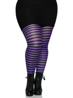 LEG AVENUE Black And Purple Stockings - Plus Size