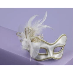 Forum Novelties Venetian Mask - White And Gold With Flower