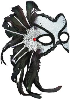 Forum Novelties Venetian Mask - White W/Feathers Colombina