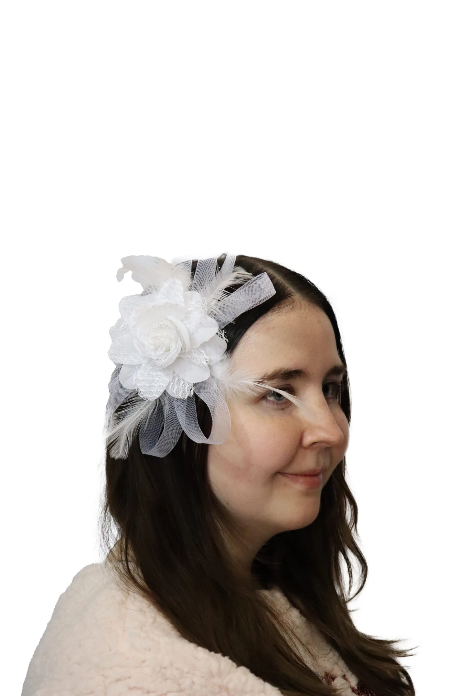 Feather & Flower Head Clip - White 1 Feather & Flower Head Clip - White