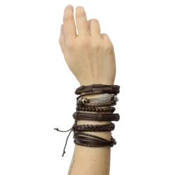 Stacking Leather Bracelets With Silver Feather