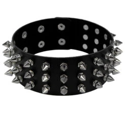 Leather Like Punk Choker - 3 Studded Rows