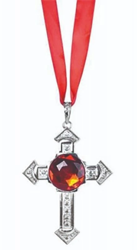 FUNNY FASHION Cross W/Red Jewel Necklace 1 FUNNY FASHION Cross W/Red Jewel Necklace