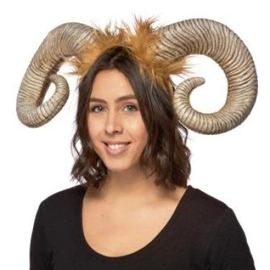Super-lite Ram Horns With Faux Fur - Bone Color 1 Super-lite Ram Horns With Faux Fur - Bone Color