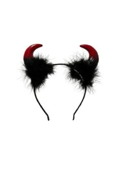 Daring Devil Horns On Headband W/Marabou