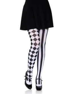 LEG AVENUE Tights - Black & White Harlequin Pattern