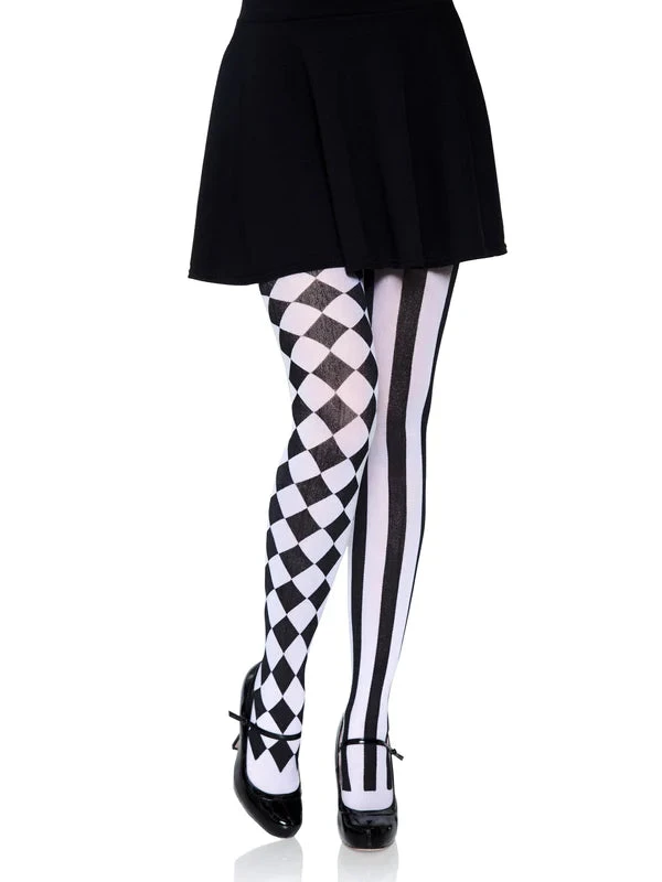 LEG AVENUE Tights - Black & White Harlequin Pattern 1 LEG AVENUE Tights - Black & White Harlequin Pattern