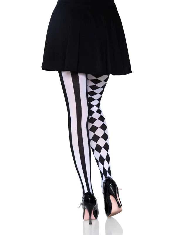 LEG AVENUE Tights - Black & White Harlequin Pattern 2 LEG AVENUE Tights - Black & White Harlequin Pattern - Image 2