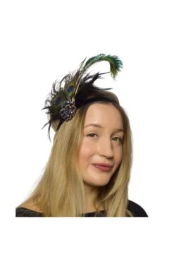 Peacock Feather Headband Bejeweled Broach