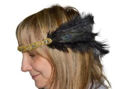 Black Feather Headband Diamond Jewel Detail