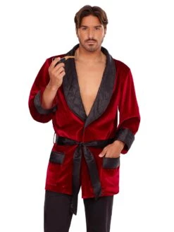 LEG AVENUE Deluxe Velvet Smoking Jacket & Pipe - Deep Red With Black Trim - Adult
