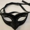 Black Glitter Masquerade Half Mask With Ribbon Ties