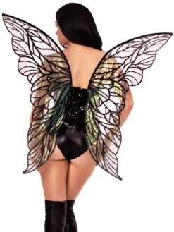 LEG AVENUE Iridescent Strapless Fairy Wings - Black Glitter& Green Iridescent