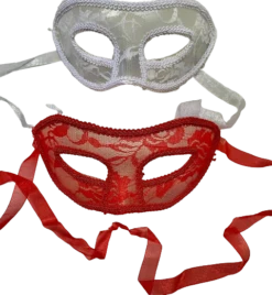 Lace Half Mask With Brocade Trim & Ribbon Ties