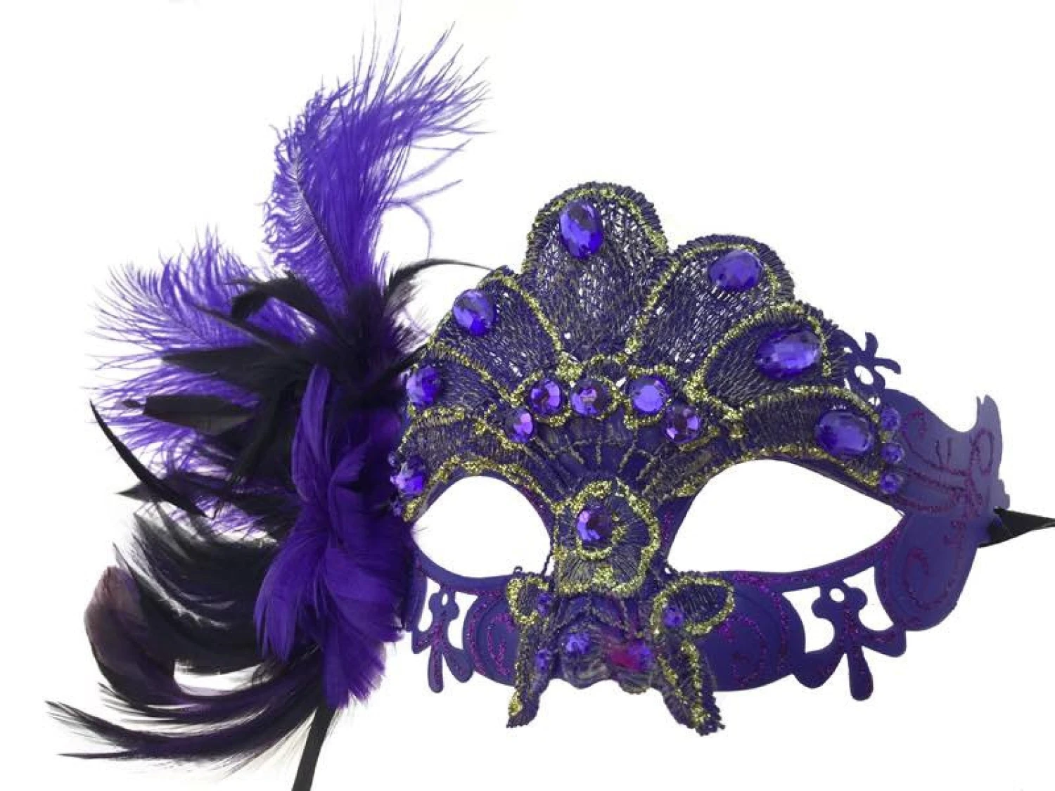 Purple & Black Half Mask With Crystals 2 Purple & Black Half Mask With Crystals - Image 2