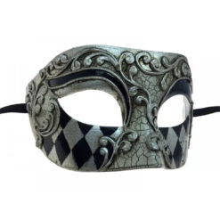 Silver & Black Crackled Harlequin Print Half Mask -Caufields Store M2636S 2 1000x1000w