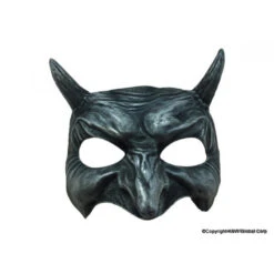 Silver Demon Half Mask With Black Highlights & Horns