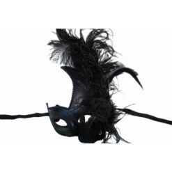 Black Half Mask With Glitter & Feathers