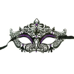 Black Metal Laser Cut Half Mask With Crystals