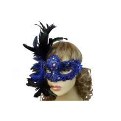 Royal Blue Half Mask With Side Feathers -Caufields Store M8550BU 3 1000x1000w