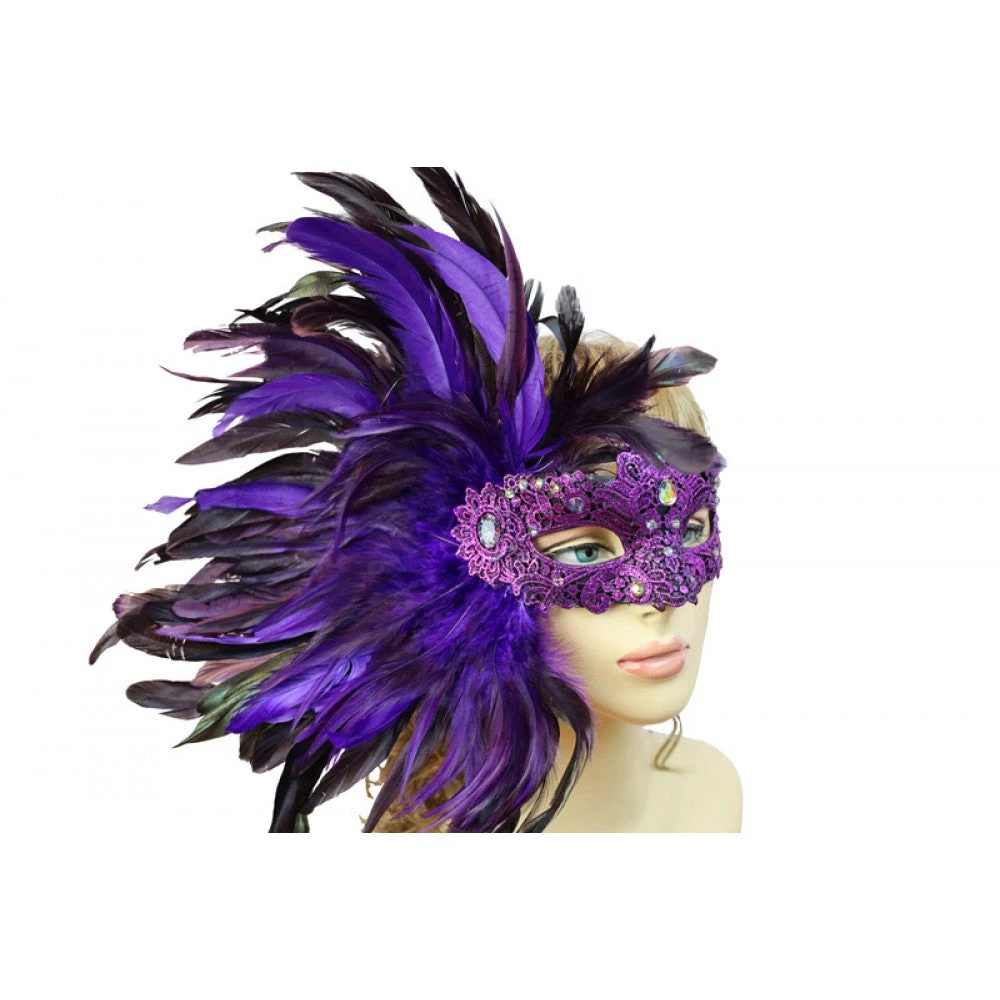 Purple Half Mask With Side Feathers 3 Purple Half Mask With Side Feathers - Image 3