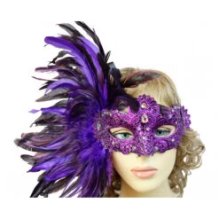 Purple Half Mask With Side Feathers