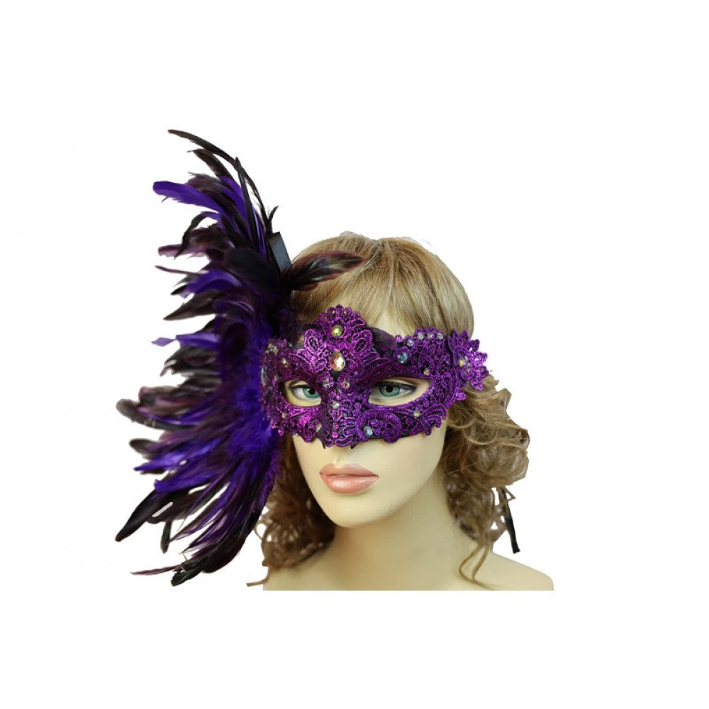Purple Half Mask With Side Feathers 2 Purple Half Mask With Side Feathers - Image 2