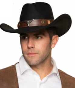 Cowboy Hat With Bull Horns And Faux Leather Band