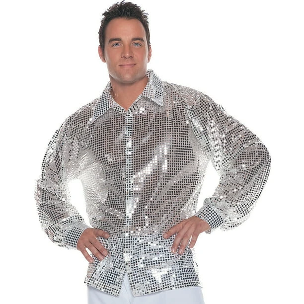 Silver Sequin Disco Shirt Adult Costume 1 Silver Sequin Disco Shirt Adult Costume