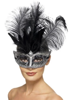 Venetian Mask - Black And Silver Colombina