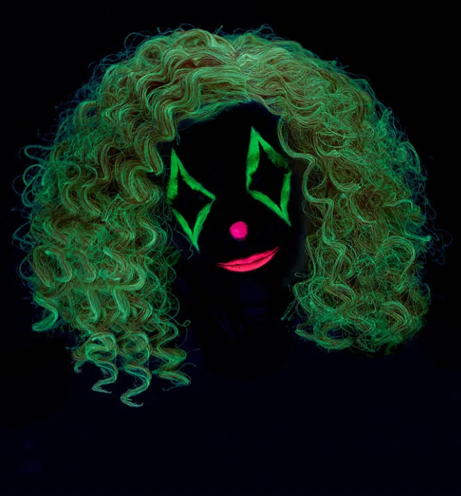 Curly Clown Wig- Glow In The Dark Red 2 Curly Clown Wig- Glow In The Dark Red - Image 2
