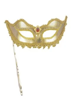 Forum Novelties Venetian Mask - Gold Colombina With Stick