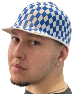 Blue And White Checkered Jockey Cap
