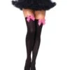 LEG AVENUE Thigh High Nylon’s Black With Bright Pink Bow - Standard