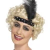 Sequin Flapper Headband With Feather-Black
