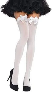 LEG AVENUE Thigh High Nylon’s White With White Bow - Standard