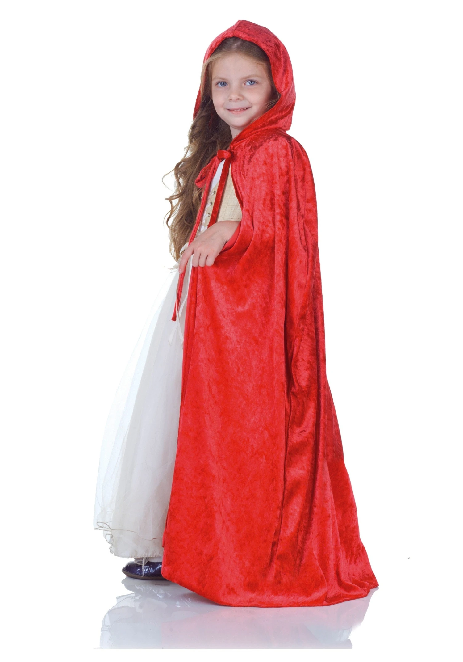 Red Panne Hooded Cape - Child 1 Red Panne Hooded Cape - Child