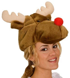 Plush Reindeer Hat With Red Nose