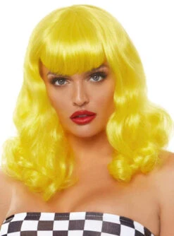 LEG AVENUE Retro Wavy Bob With Bangs - Bright Yellow