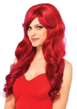 LEG AVENUE Red Long Wavy Wig With Side Bang