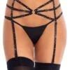 LEG AVENUE Strappy Rhinestone Garter Belt W/ O-ring