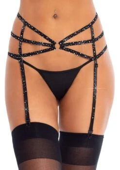 LEG AVENUE Strappy Rhinestone Garter Belt W/ O-ring